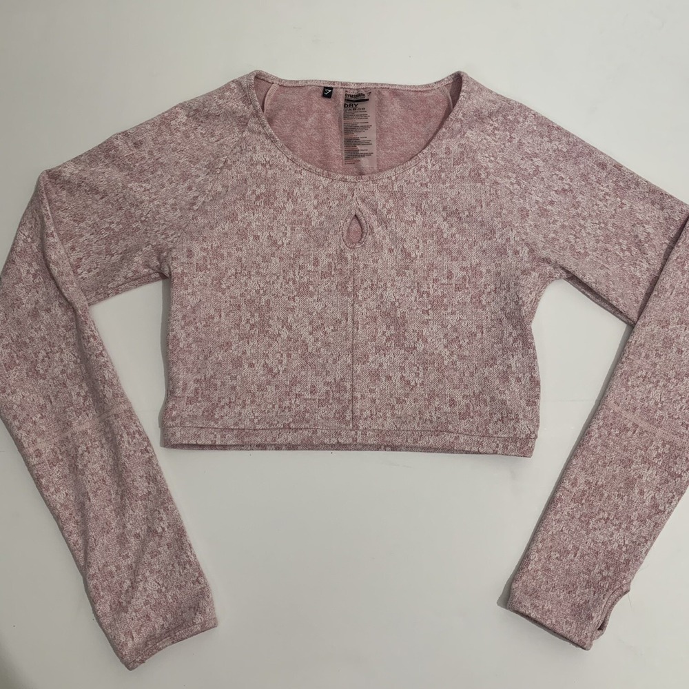 Gymshark Dry Long Sleeve Cropped Compression Shirt with Thumb Holes Large Pink